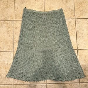 Pallas Original Knit Crochet S Skirt Irish Linen A-Line Midi Sheer Green RARE M